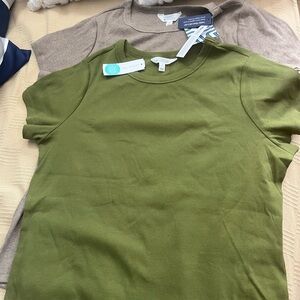Market & Spruce 2 Piece Cotton Ribbed Crewneck Tee Sized 3x-Olive & Oatmeal NWT